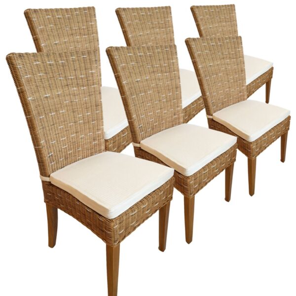 Chaises de salle à manger chaises en rotin chaises de jardin d'hiver en osier Cardine 6 pièces cappuccino