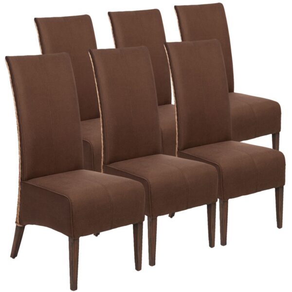 Lot de 6 chaises en rotin pour salle à manger, rembourrées, Antonio, revêtement marron, aspect daim