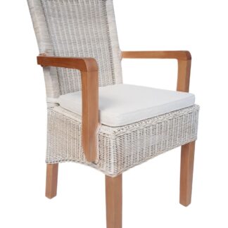 Chaise de salle à manger avec accoudoirs, chaise en rotin blanc, chaise en osier Perth, fauteuil en rotin durable