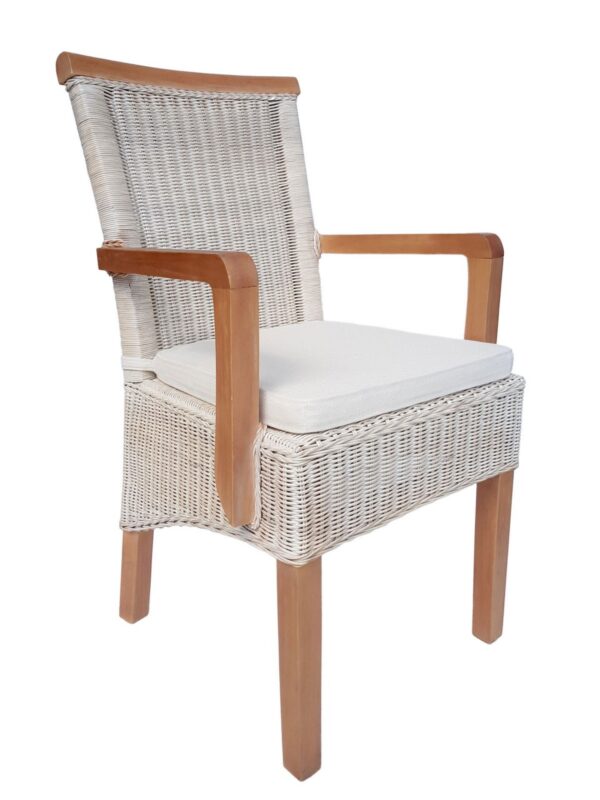 Chaise de salle à manger avec accoudoirs, chaise en rotin blanc, chaise en osier Perth, fauteuil en rotin durable