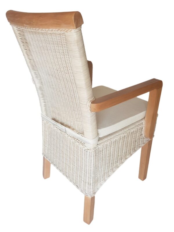 Chaise de salle à manger avec accoudoirs, chaise en rotin blanc, chaise en osier Perth, fauteuil en rotin durable – Image 3