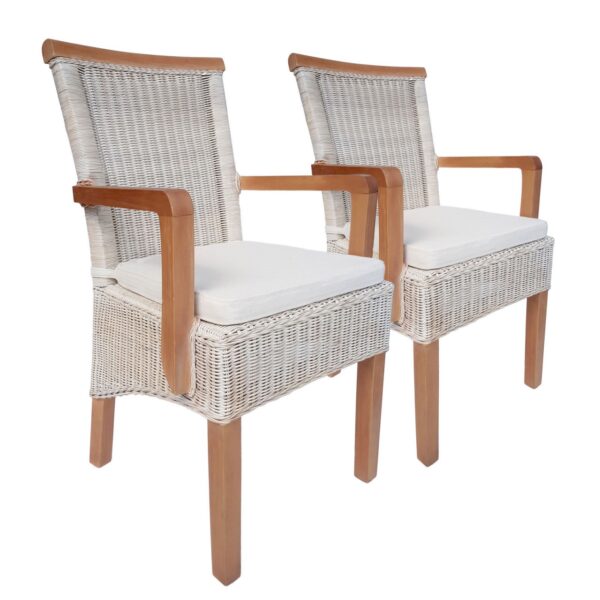 Chaises de salle à manger lot de 2 avec accoudoirs chaises en rotin blanc chaises en osier en rotin Perth durables