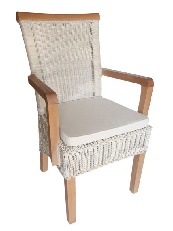 Chaise de salle à manger avec accoudoirs, chaise en rotin blanc, chaise en osier Perth, fauteuil en rotin durable – Image 2