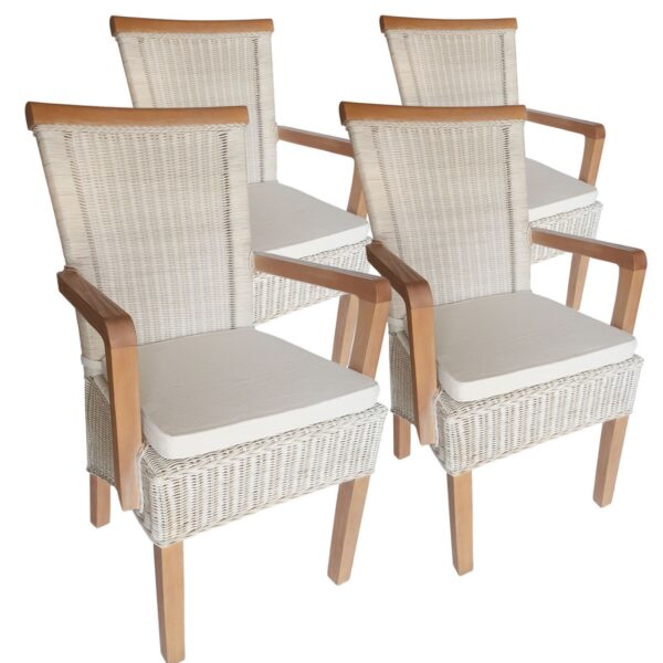 Ensemble de chaises de salle à manger avec accoudoirs, 4 pièces, en rotin, blanc, fauteuil Perth durable