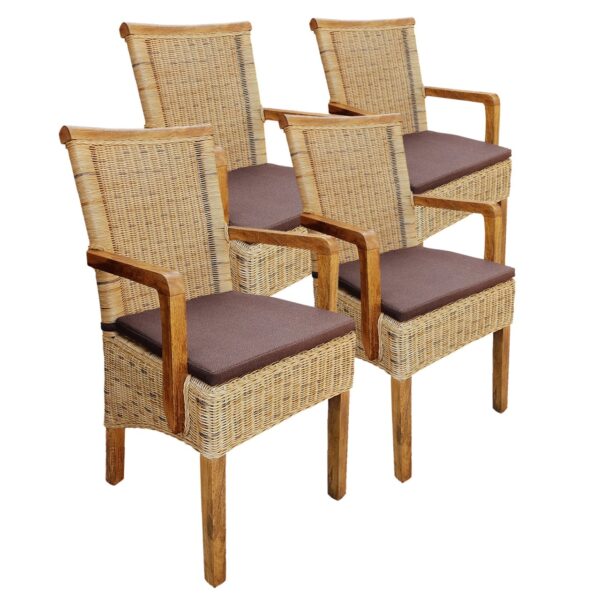 Chaises en rotin lot de 4 chaises de salle à manger avec accoudoirs tabac Perth chaise en osier fauteuil en rotin