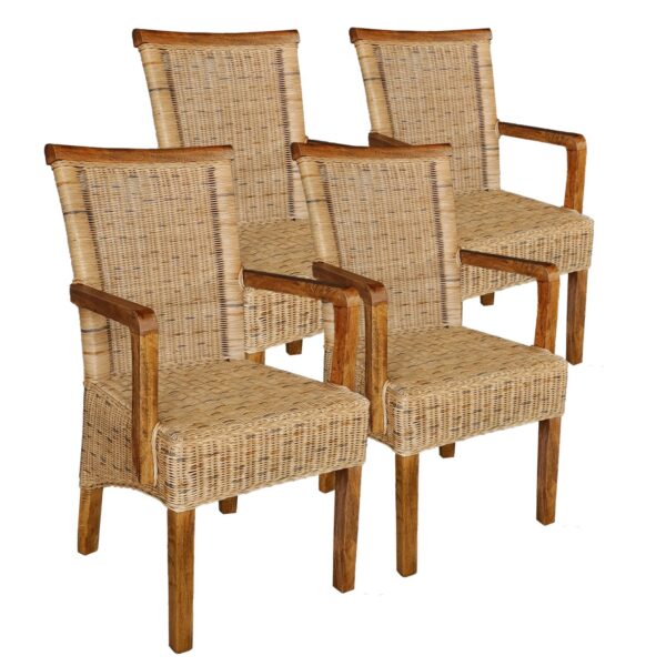 Chaises en rotin lot de 4 chaises de salle à manger avec accoudoirs tabac Perth chaise en osier fauteuil en rotin