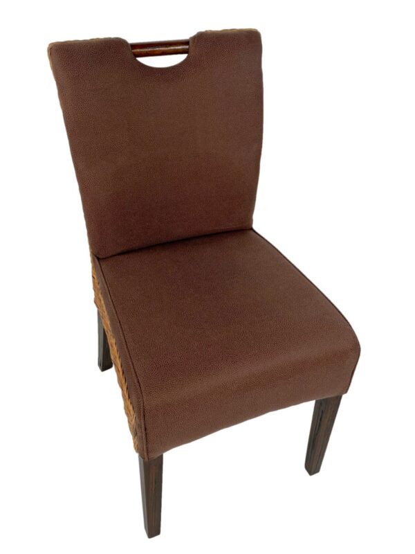Chaise en rotin chaise de salle à manger chaise rembourrée chaise en osier Bilbao avec poignée entièrement rembourrée marron – Image 3