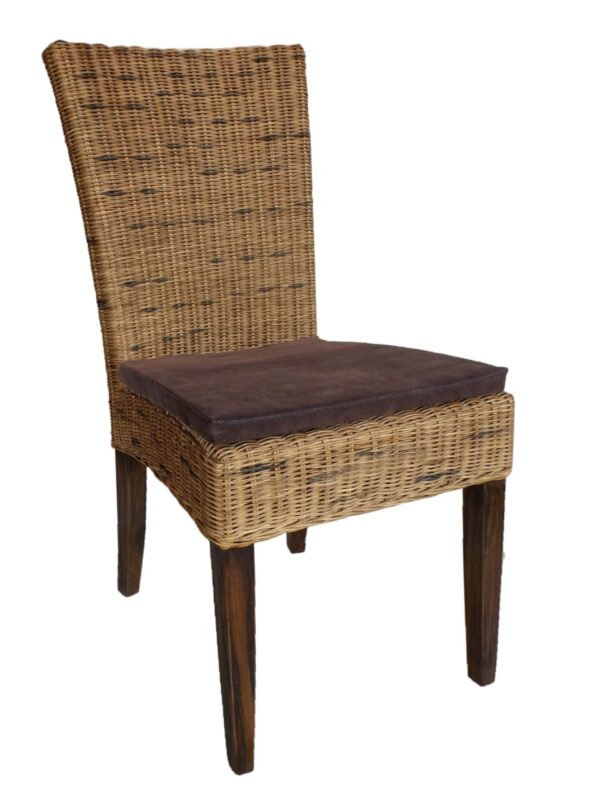 Chaise de salle à manger en rotin, chaise de jardin d'hiver en osier durable Cardine cabana marron