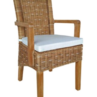 Chaise de salle à manger avec accoudoirs, chaise en rotin capuccino Perth, en osier, fauteuil en rotin durable
