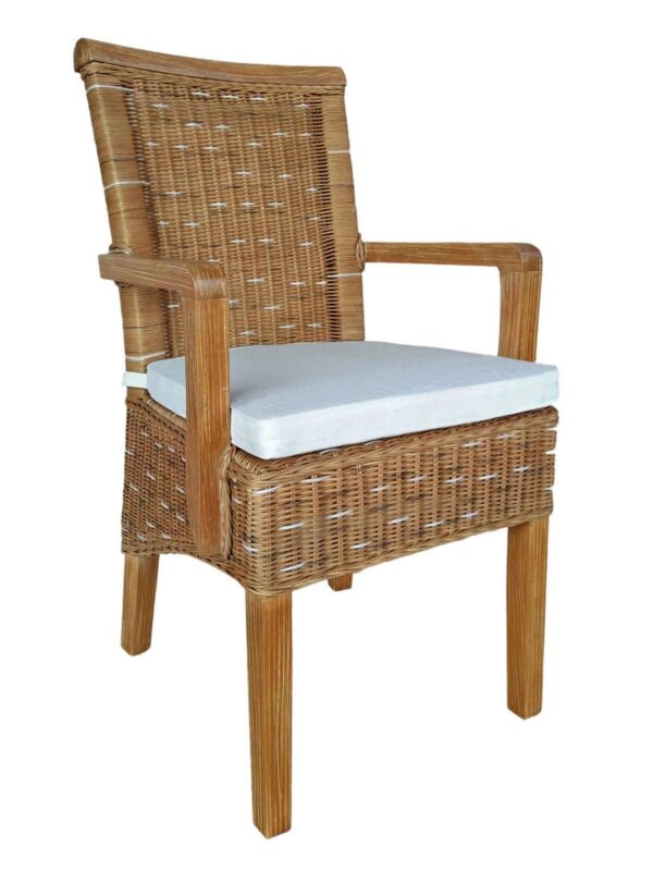 Chaise de salle à manger avec accoudoirs, chaise en rotin capuccino Perth, en osier, fauteuil en rotin durable