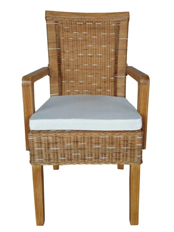 Chaise de salle à manger avec accoudoirs, chaise en rotin capuccino Perth, en osier, fauteuil en rotin durable – Image 2