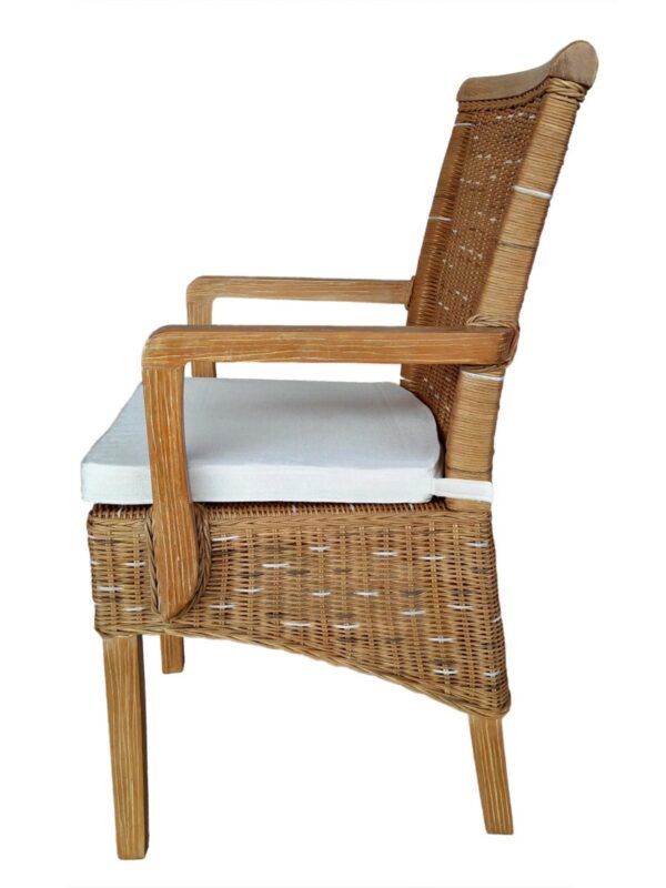Chaise de salle à manger avec accoudoirs, chaise en rotin capuccino Perth, en osier, fauteuil en rotin durable – Image 3