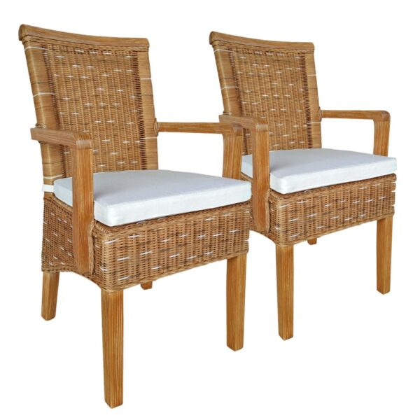 Ensemble de chaises de salle à manger avec accoudoirs, 2 pièces, en rotin, Perth capuccino, en osier, durable