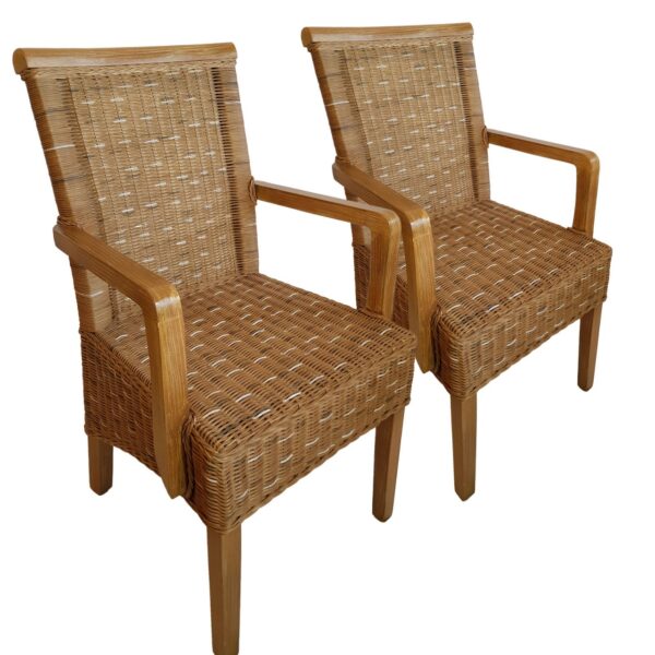 Ensemble de chaises de salle à manger avec accoudoirs, 2 pièces, en rotin, Perth capuccino, en osier, durable