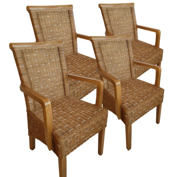 Ensemble de chaises de salle à manger avec accoudoirs, 4 pièces, en rotin, marron, en osier Perth, durable