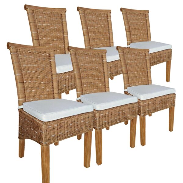 Ensemble de chaises de salle à manger, 6 pièces, en rotin, table à manger, chaises en osier marron Perth