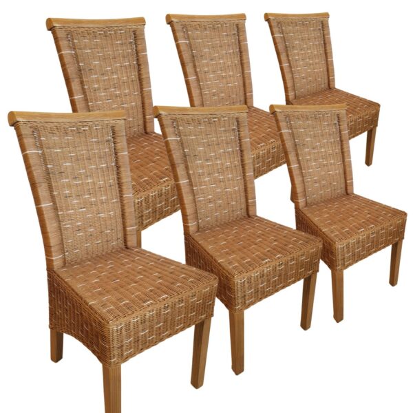 Ensemble de chaises de salle à manger, 6 pièces, en rotin, table à manger, chaises en osier marron Perth