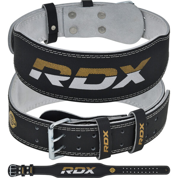 RDX 4 Pouce CEINTURE DE MUSCULATION EN CUIR REMBOURR Doré/Noir/Blanc L – Image 2