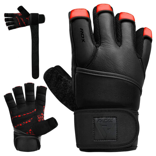 RDX L7 Gant De Musculation En Cuir Rouge & Noir-M – Image 2