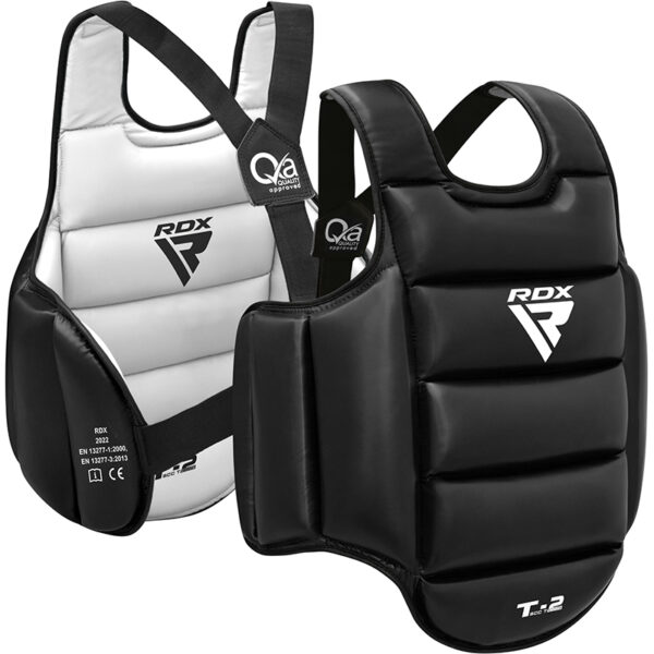 RDX T2 CE Plastron Pour le Karaté Certifié Protège Poitrine Rembourré Noir/Blanc
