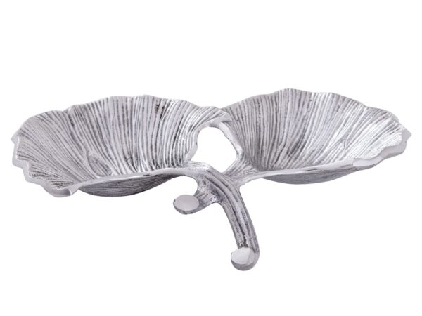 Bol décoratif bol aluminium ginkgo 2 feuilles bol feuille d'or ou d'argent – Image 3