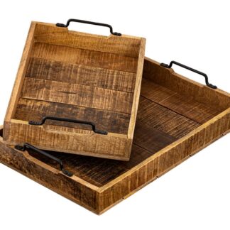 Plateau de service plateau en bois lot de 2 plateau 46x31cm plateau de service en bois plateau décoratif bois de manguier