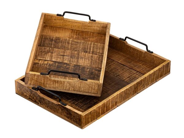 Plateau de service plateau en bois lot de 2 plateau 46x31cm plateau de service en bois plateau décoratif bois de manguier