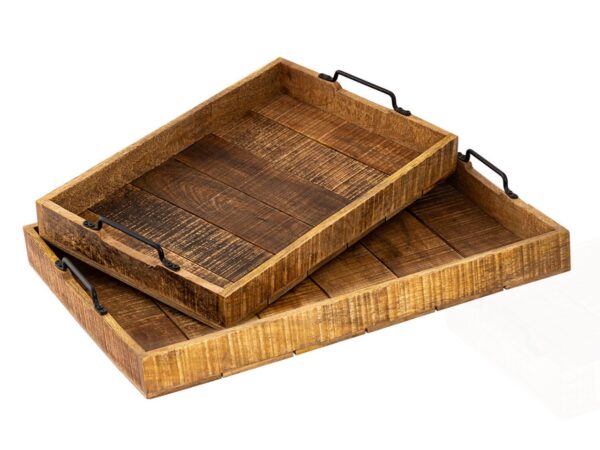 Plateau de service plateau en bois lot de 2 plateau 46x31cm plateau de service en bois plateau décoratif bois de manguier – Image 2