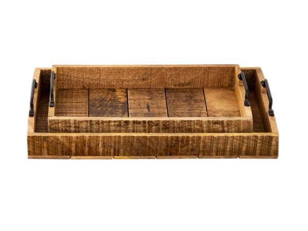 Plateau de service plateau en bois lot de 2 plateau 46x31cm plateau de service en bois plateau décoratif bois de manguier – Image 3