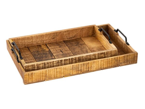 Plateau de service plateau en bois lot de 2 plateau 46x31cm plateau de service en bois plateau décoratif bois de manguier – Image 4