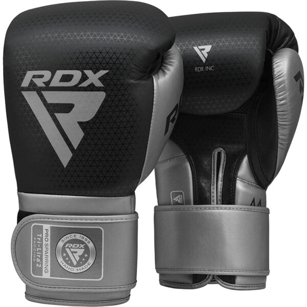 RDX L2 Mark Pro Sparring Gants De Boxe De Doré 16oz Argent Lycra – Image 2