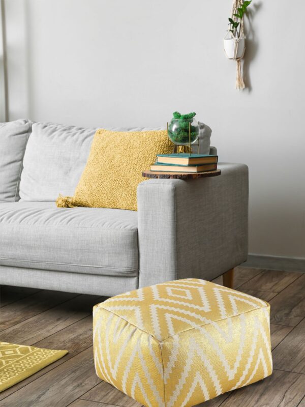 Repose-pieds siège cube 50x35x50cm pouf kilim coussin de sol Pérou noir taupe jaune turquoise – Image 4