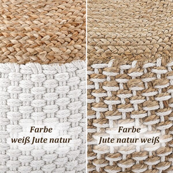 Pouf tabouret en jute rond 50x50 cm tabouret décoratif jute naturel pouf coussin de sol repose-pieds – Image 5