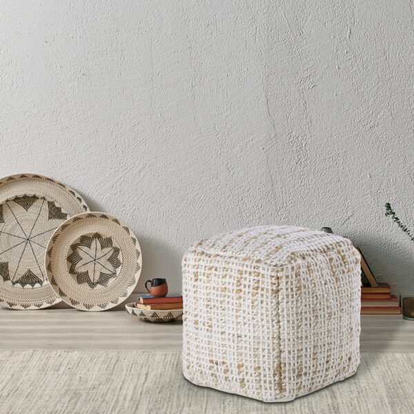 Pouf tabouret carré jute 40x40x40cm tabouret décoratif tabouret en jute naturel coussin de sol repose-pieds – Image 6
