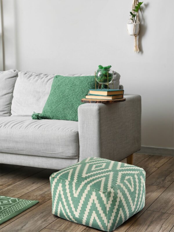 Repose-pieds siège cube 50x35x50cm pouf kilim coussin de sol Pérou noir taupe jaune turquoise – Image 4