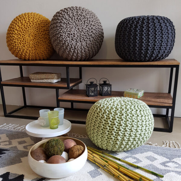 Pouf tabouret tricoté Ø 45 H 30 cm pouf d'assise cm coussin de sol tricoté – Image 4