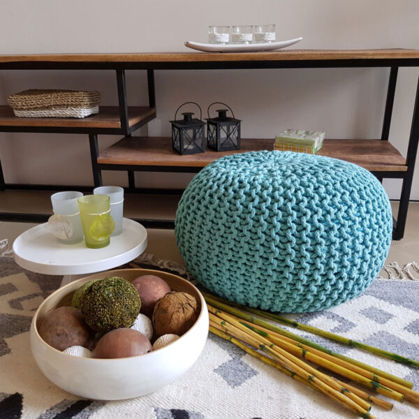 Pouf tabouret tricoté Ø 45 H 30 cm pouf d'assise cm coussin de sol tricoté – Image 4