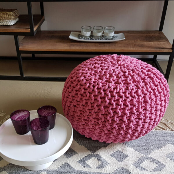 Pouf tabouret tricoté Ø 45 H 30 cm pouf d'assise cm coussin de sol tricoté – Image 4