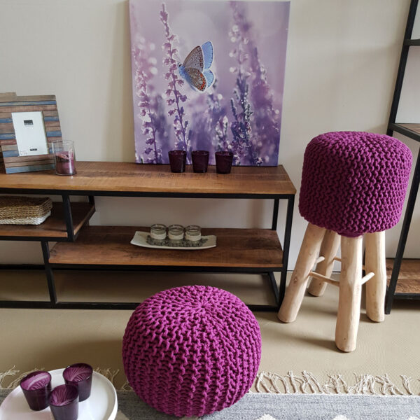 Pouf tabouret tricoté Ø 45 H 30 cm pouf d'assise cm coussin de sol tricoté – Image 5