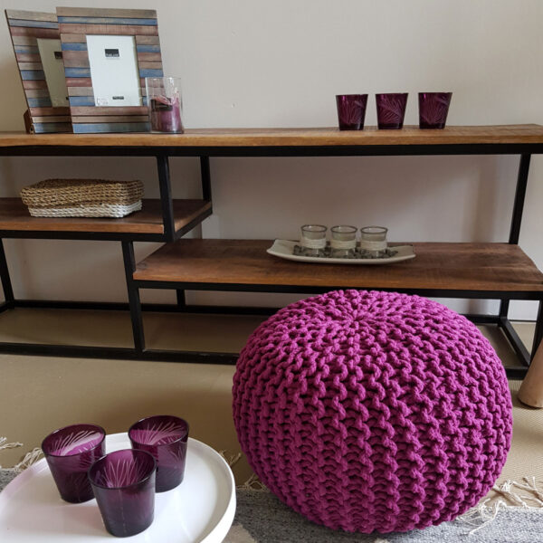 Pouf tabouret tricoté Ø 45 H 30 cm pouf d'assise cm coussin de sol tricoté – Image 4