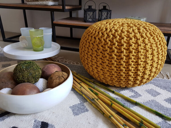 Pouf tabouret tricoté Ø 45 H 30 cm pouf d'assise cm coussin de sol tricoté – Image 3