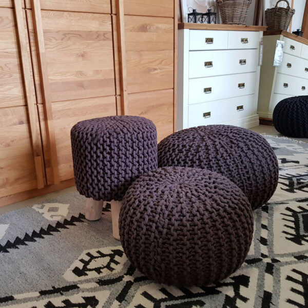 Tabouret Pouf SET 2 pièces Ø 55 cm H 37 cm Tabouret tricoté coussin de sol aspect tricot grossier durable – Image 8