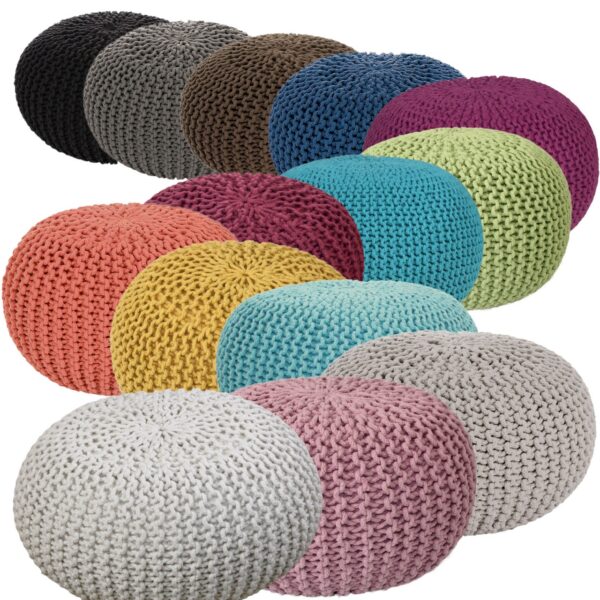 Pouf Ø 55 H 37 H 37 tabouret tricoté siège pouf coussin de sol durable – Image 5
