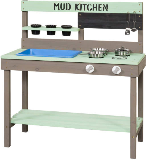 Toy kitchens Mud Jouer à la cuisine avec de l'eau Bac à sable en bois gris/vert - Swing King – Image 7