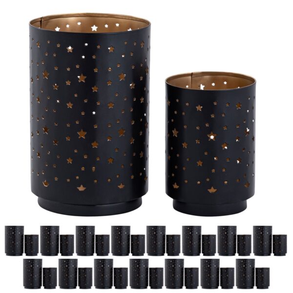 Photophore Masterbox 16x lot de 2 bougeoirs ciel étoilé rond noir doré