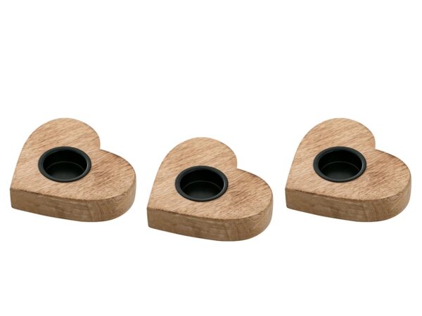 Photophore lot de 3 bougeoirs photophores 12x11cm Bougeoir Herzilein bois de manguier – Image 2