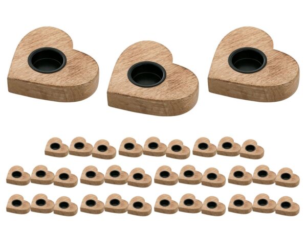 Photophore Masterbox 12x lot de 3 bougeoirs bougies chauffe-plat 12x11cm Herzilein bois de manguier