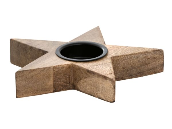 Photophore Masterbox 12x lot de 3 bougeoirs bougies chauffe-plat 15x15cm étoiles bois de manguier – Image 5