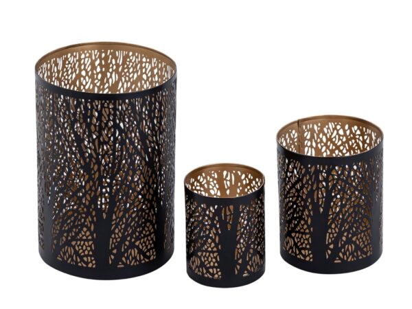 Lot de 3 lanternes Masterbox 12x bougeoir 3 pièces Photophore forêt rond noir doré – Image 3