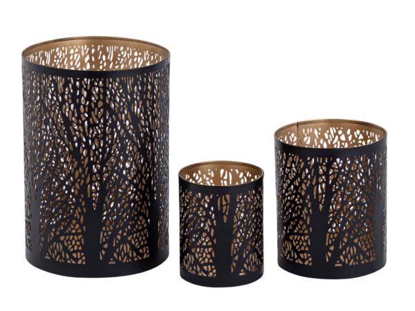 Lot de 3 lanternes Masterbox 12x bougeoir 3 pièces Photophore forêt rond noir doré – Image 4